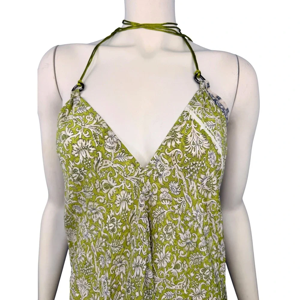 Vacation Convertible Sarong Dress Women OS Green Floral Paisley Halter Mini NEW - Picture 2 of 9